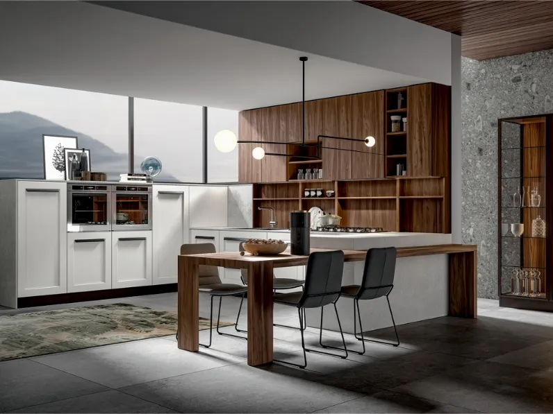 Cucina Moderna Boston con penisola in laccato e melaminico di Home Cucine