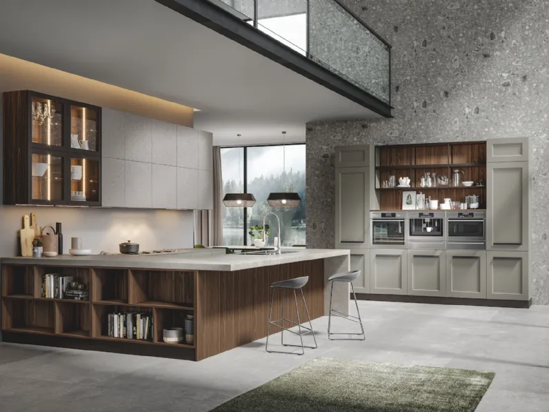 Cucina Moderna Boston con penisola in laccato e melaminico di Home Cucine