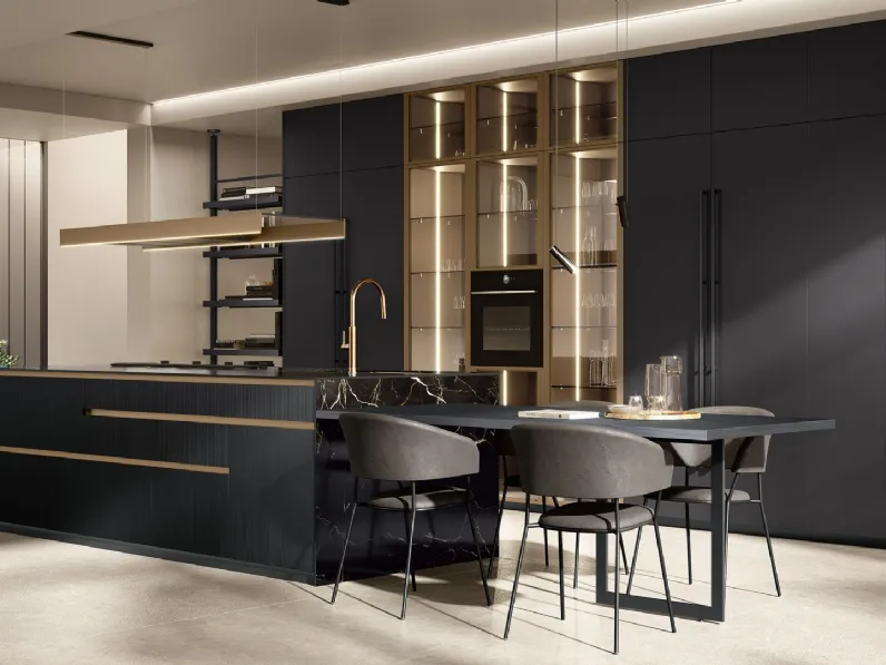 Cucina Moderna Brera 02 con isola in laccato e legno di Lube