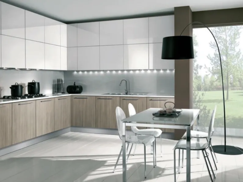 Cucina Moderna Brezza composizione 01 in polimerico Bianco e Avola Avorio Di Iorio