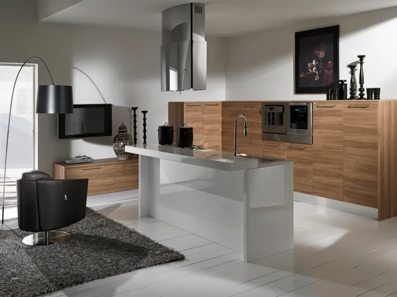 Cucina Moderna con isola Brezza composizione 02 in polimerico di Di Iorio
