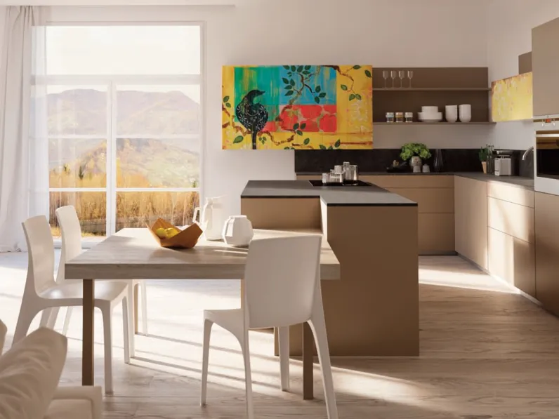 Cucina Moderna con isola Brezza composizione 11 in polimerico di Di Iorio