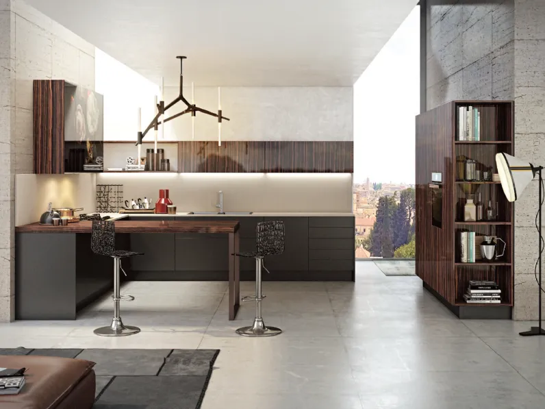 Cucina Moderna ad angolo con penisola Brezza composizione 12 in polimerico di Di Iorio