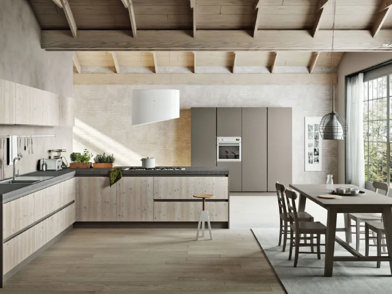 Cucina Moderna con penisola Caldo legno 046 di Linea3