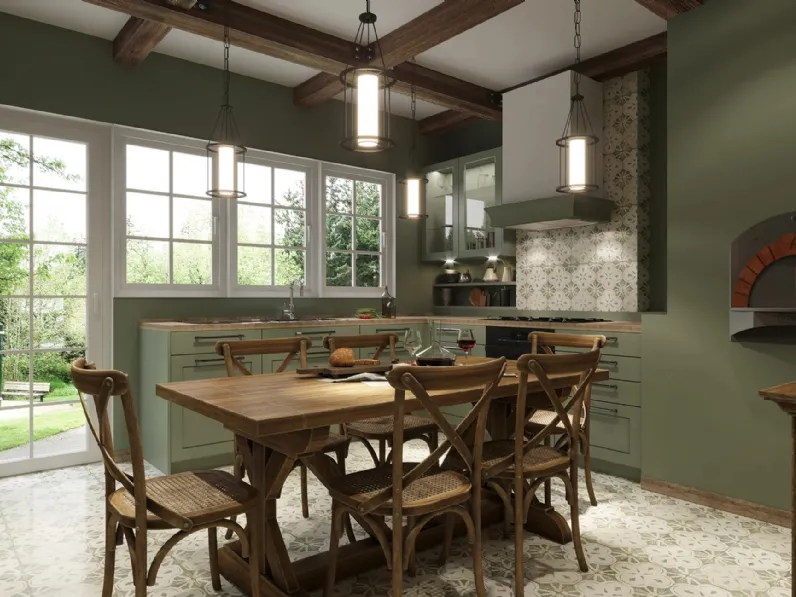 Cucina Moderna ad angolo in laccato con piano in legno vissuto Cara Canneto di Life Cucine