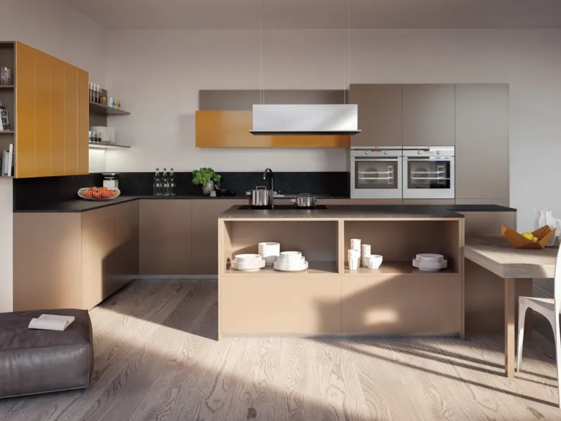 Cucina Moderna con isola City composizione 06 in vetro laccato opaco di Di Iorio