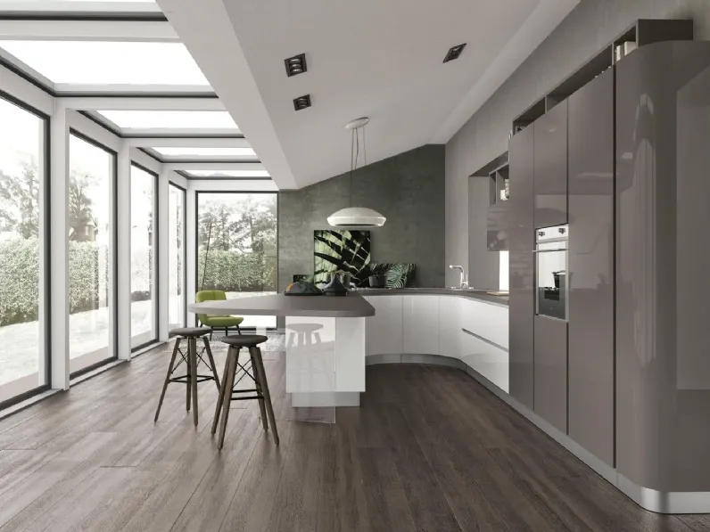 Cucina Moderna con penisola Clover 09 di Lube