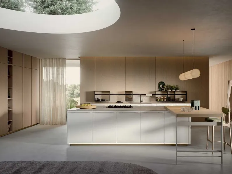 Cucina Moderna in laccato Bianco Coco Light con isola di Dibiesse