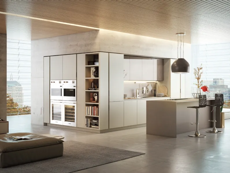 Cucina Moderna con isola Cuka composizione 02 in laccato opaco di Di Iorio