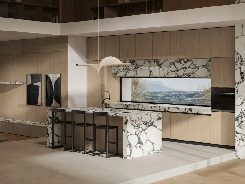 Cucina Moderna in rovere e gres con isola Daytona Elegant di Arrex