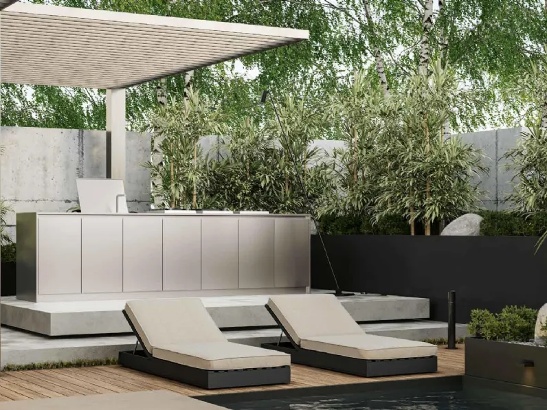 Cucina Moderna lineare Daytona Outdoor in acciaio inox di Arrex