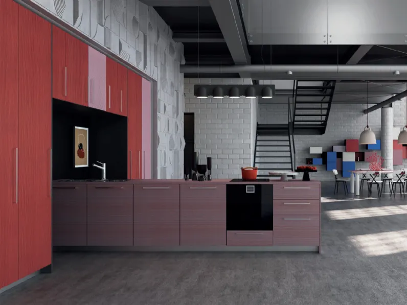 Cucina Moderna con penisola For Me Kitchen Five De Rosso