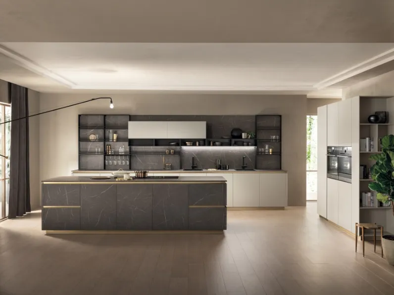 Cucina Moderna DeLinea in Pietra Grey e Grigio Chiaro di Scavolini