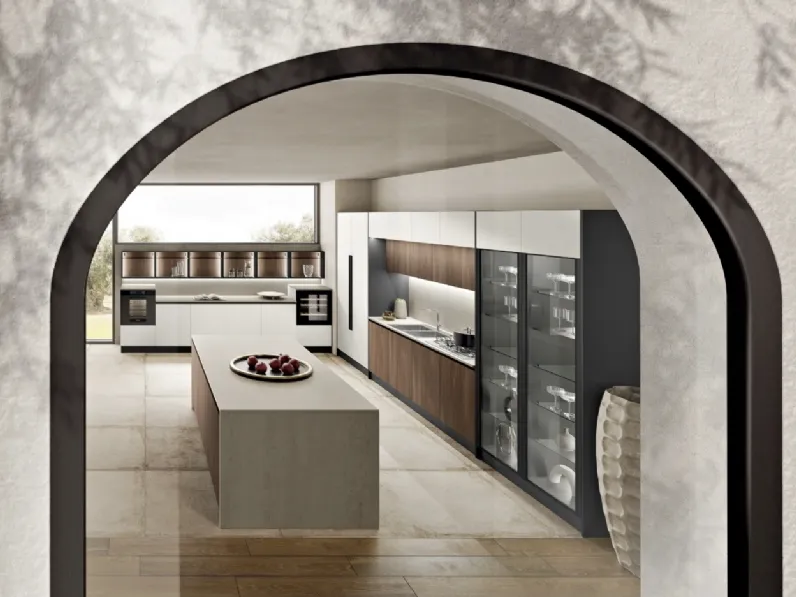 Cucina Moderna angolare con isola Deluxe 04A di Spar