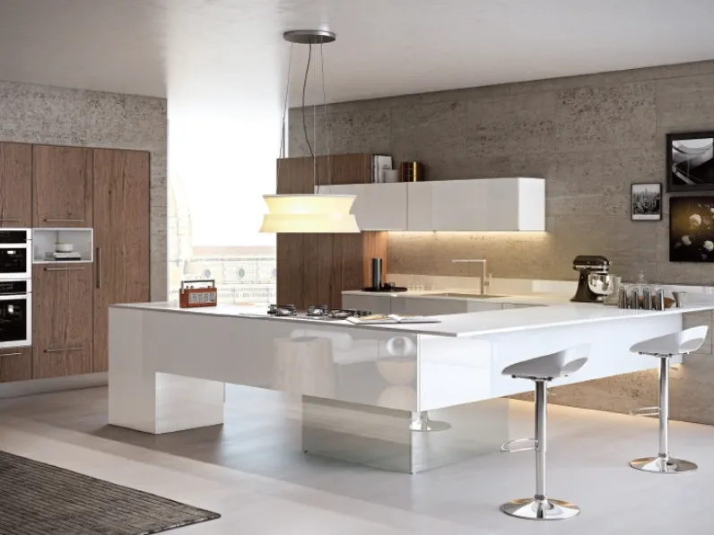 Cucina Moderna con penisola City composizione 03 in vetro di Di Iorio