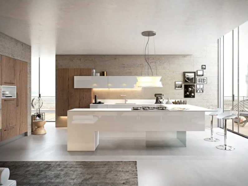 Cucina Moderna con penisola City composizione 03 in vetro di Di Iorio