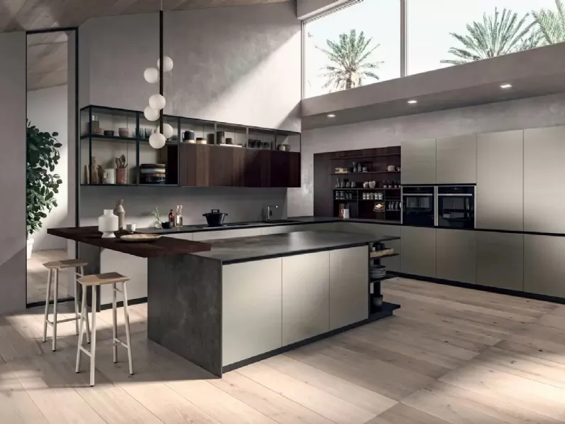 Cucina Moderna Area 22 Job con penisola in laccato metallizzato di Dibiesse