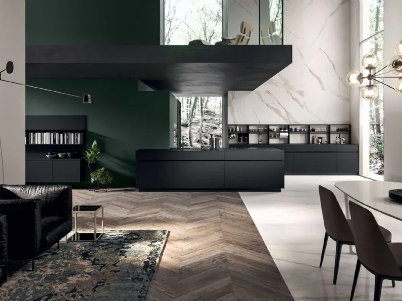Cucina Moderna GI30 con penisola in laccato Nero opaco di Dibiesse