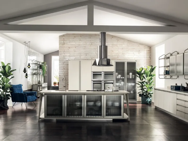 Cucina Moderna Diesel Open Workshop con Top in Quarz Motley di Scavolini