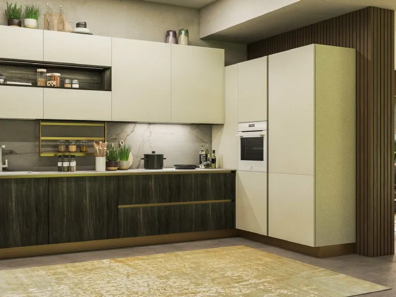 Cucina Moderna angolare Doha Canapa e Noce di Evo Cucine