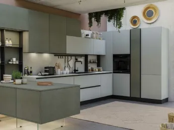 Linee pulite e raffinato contrasto cromatico grigio-antracite definiscono la cucina moderna Doha di 