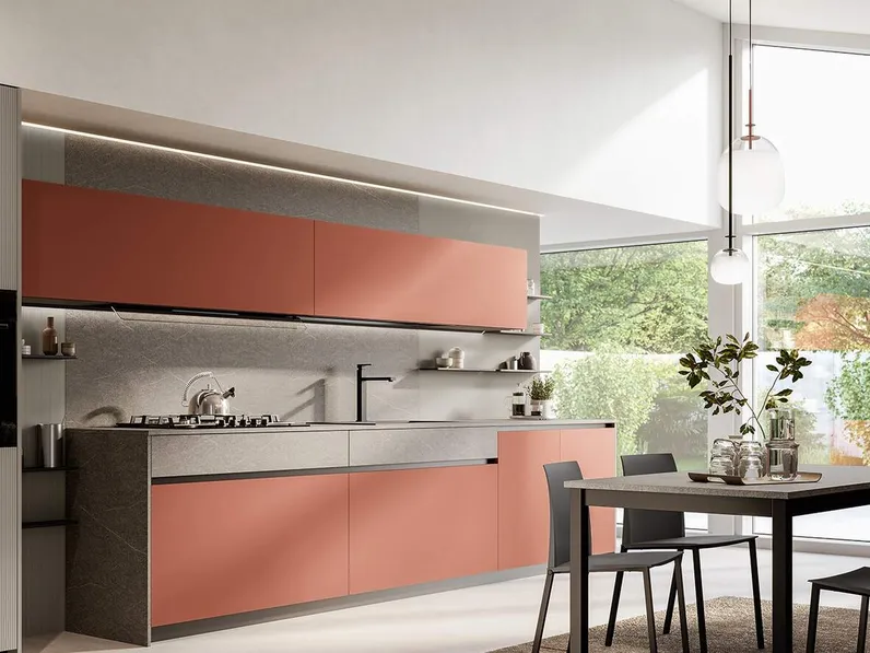 Cucina Moderna lineare Domino Composizione 05 in laccato opaco magma di Prima Cucine