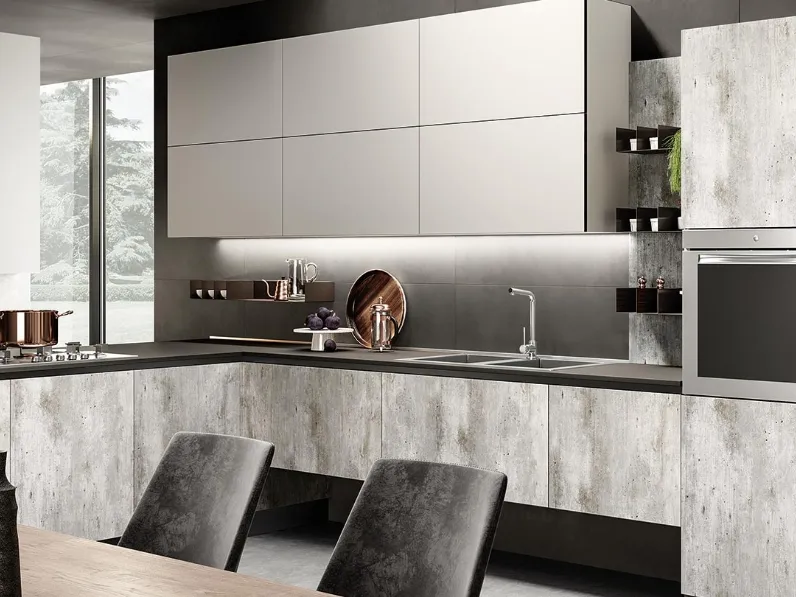 Cucina Moderna Eos Papier Cemento e Tortora di Evo Cucine
