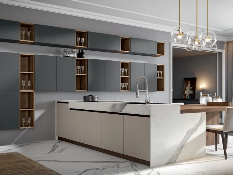 Cucina Moderna Era con penisola in PVC laccato opaco di Home Cucine