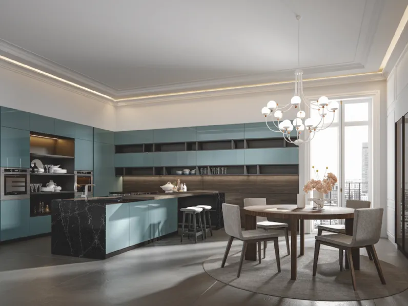 Cucina Moderna Era con penisola in PVC laccato opaco di Home Cucine