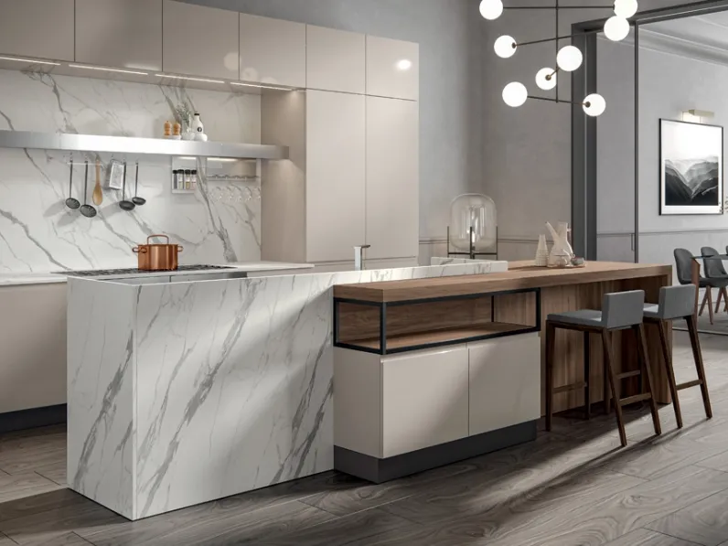 Cucina Moderna con isola Era con isola in PVC laccato lucido di Home Cucine