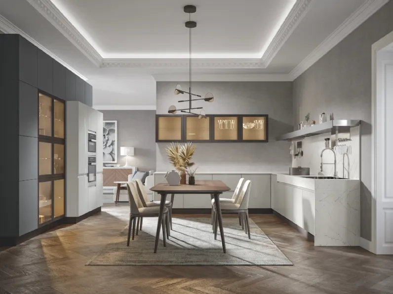 Cucina Moderna Era angolare in PVC laccato lucido e opaco di Home Cucine