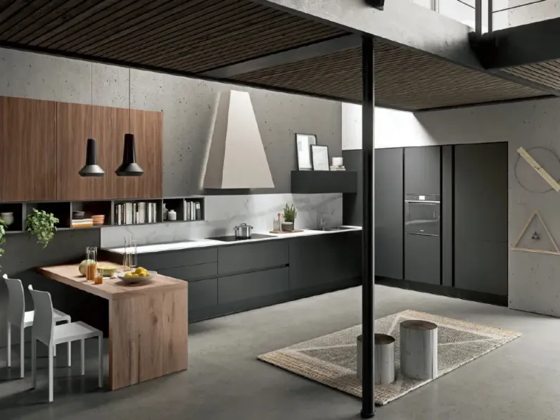 Cucina Erika in Nero opaco e Noce Caracalla di Aran