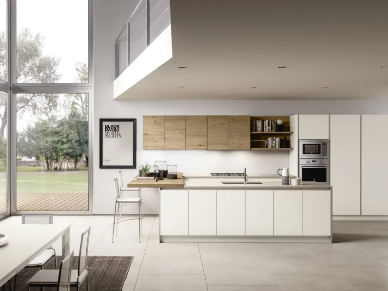 Cucina Moderna Essenza con penisola in laccato e Rovere di Atra Cucine