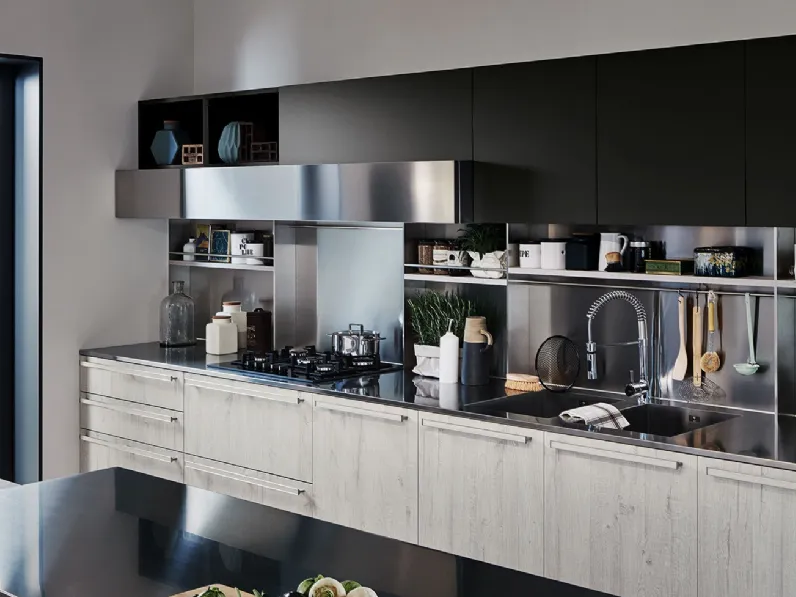 Cucina Moderna con penisola Ethica finitura Quercia Bianco Dek di Veneta Cucine