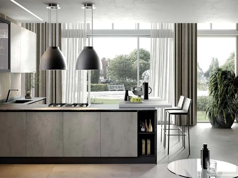 Cucina Moderna Futura Cemento Grigio e Perla di Evo Cucine