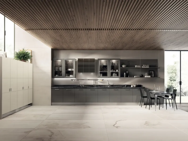 Cucina Moderna Exclusiva 08 in laccato lucido Titanio di Scavolini