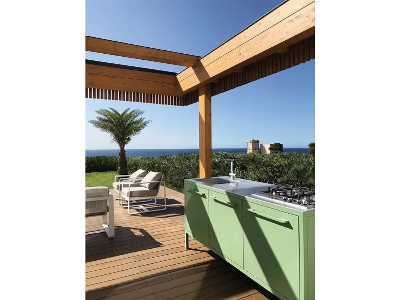 Cucina Moderna lineare Frame Outdoor Sage Green di Fantin