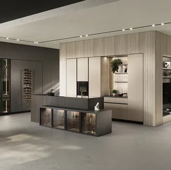 Cucina Moderna con isola Flat Cappuccino in laccato e legno di GF Interiors