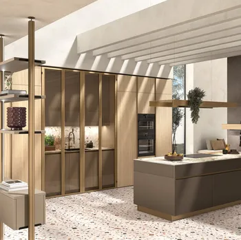Cucina Moderna con penisola Flat Deep Havana in laccato e rovere di GF Interiors