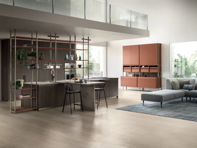 Cucina Moderna Formalia 07 in Noce Arabica e laccato Ruggine di Scavolini