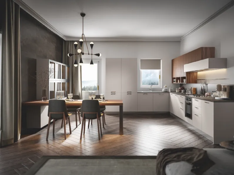 Cucina Moderna Genesi angolare in finitura pet Duna di Home Cucine