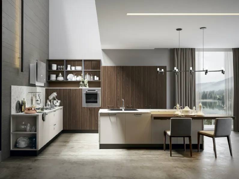 Cucina Moderna Genesi con isola in finitura pet Duna di Home Cucine