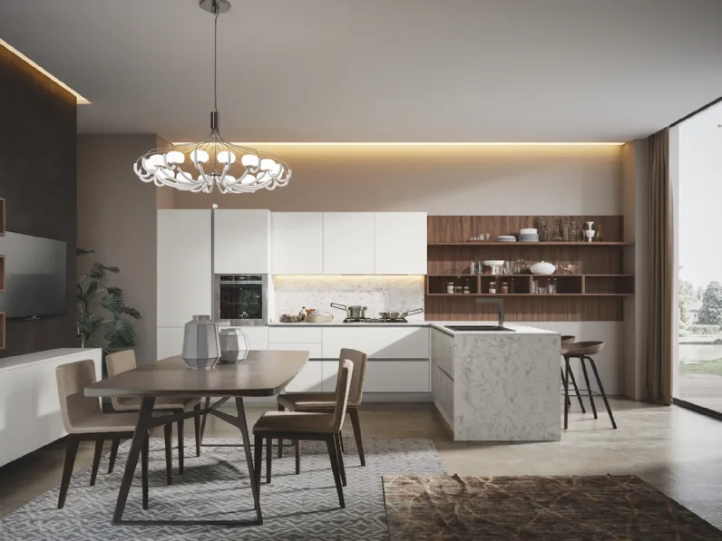 Cucina Moderna Genesi con penisola in pet Camelia di Home Cucine