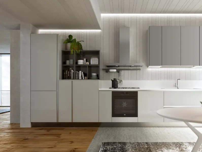 Cucina Moderna lineare Colors in laccato grigio pista lucido e pensili in grigio artico opaco di Gicinque