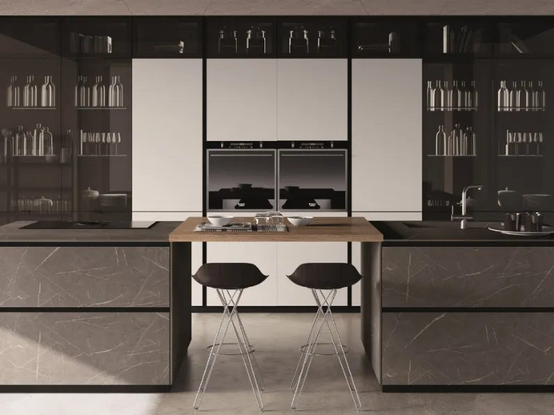 Cucina Moderna con isola Glass 2 in laminato e vetro di Cucinesse