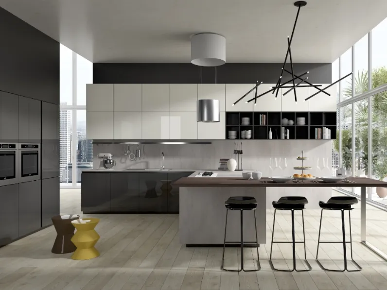 Cucina Moderna con penisola Glass 4 di Cucinesse