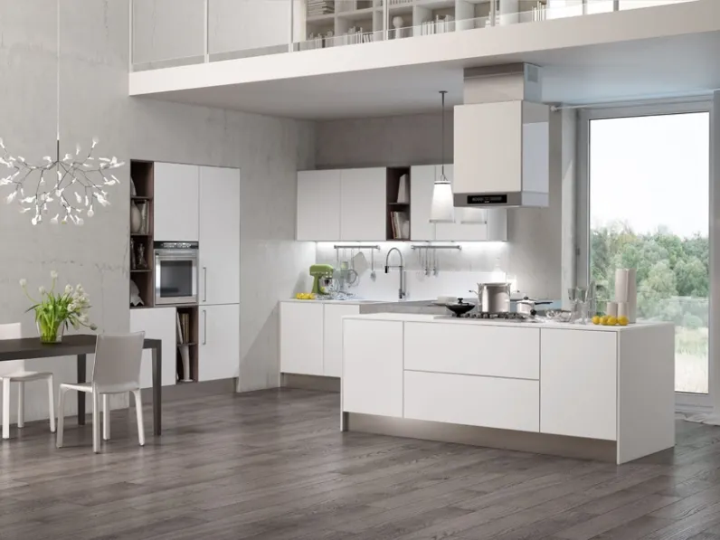 Cucina Moderna con isola Gliss composizione 01 in laminato Bianco di Di Iorio