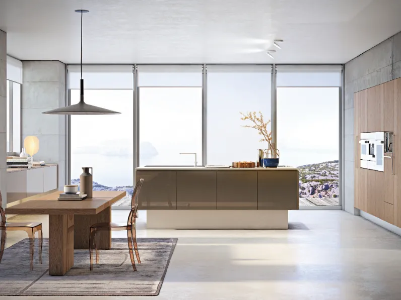Cucina Moderna con isola Gliss composizione 03 in laminato e melaminico di Di Iorio