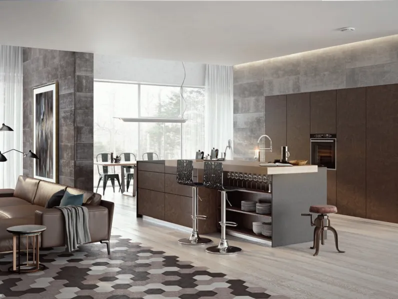 Cucina Moderna con isola Gliss composizione 08 in melaminico di Di Iorio