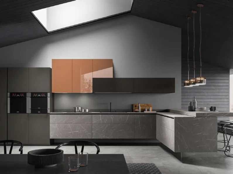 Cucina Moderna con penisola Gliss composizione 11 in melaminico di Di Iorio